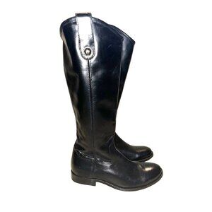 Frye Melissa Black Leather Zip Up Lug Equestrian Inspired Tall Boots Size 6 B